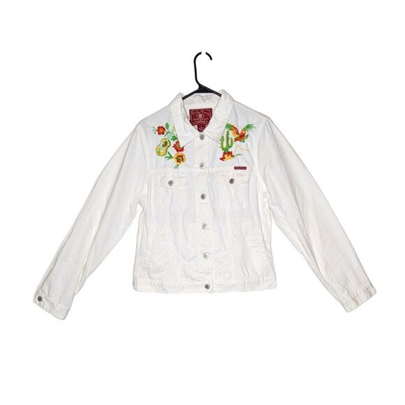 Lucky Brand Womens XL Rio Grande Embroidered Cactus White Denim Jacket - Picture 1 of 5